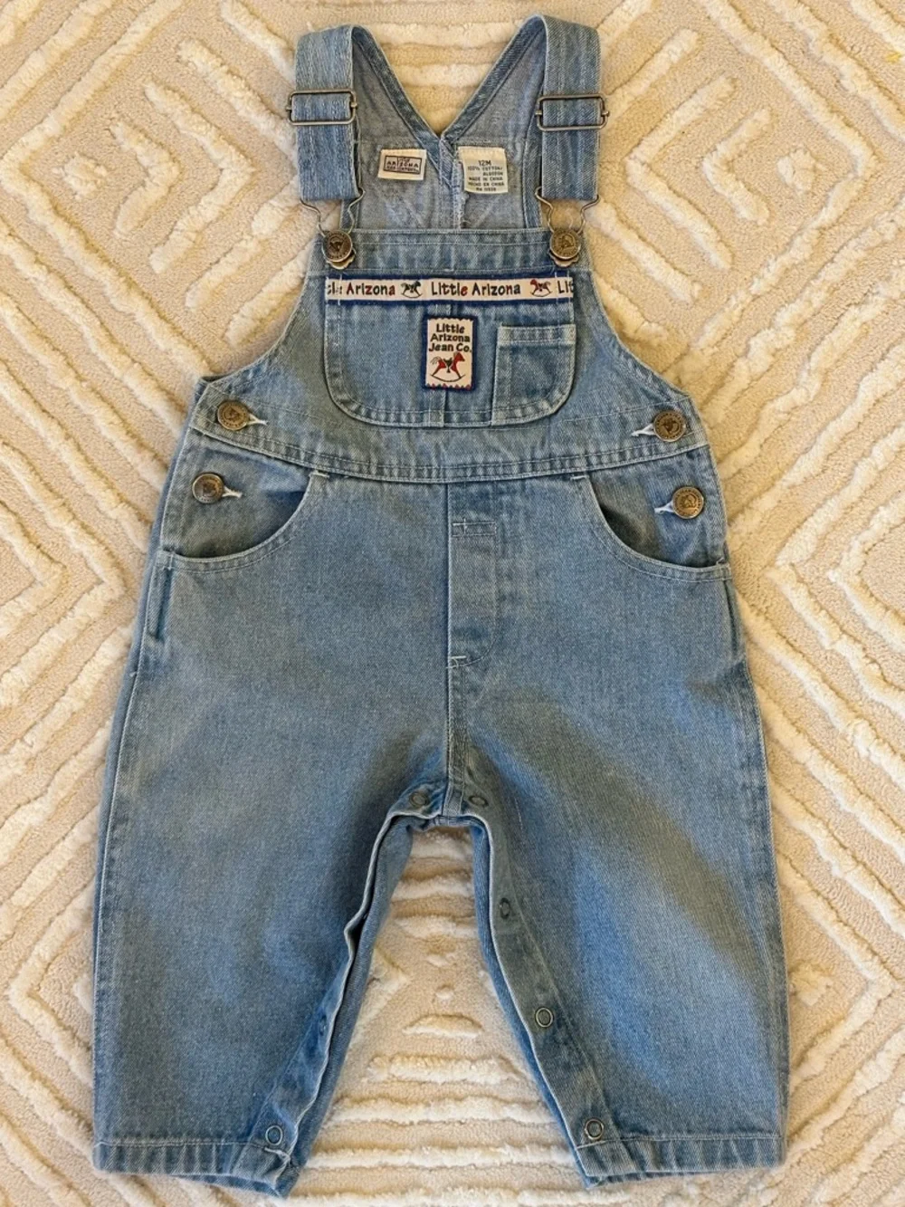 Vintage Little Arizona Jean Co. 12M Light Blue Denim Baby Bib Overalls 90’s